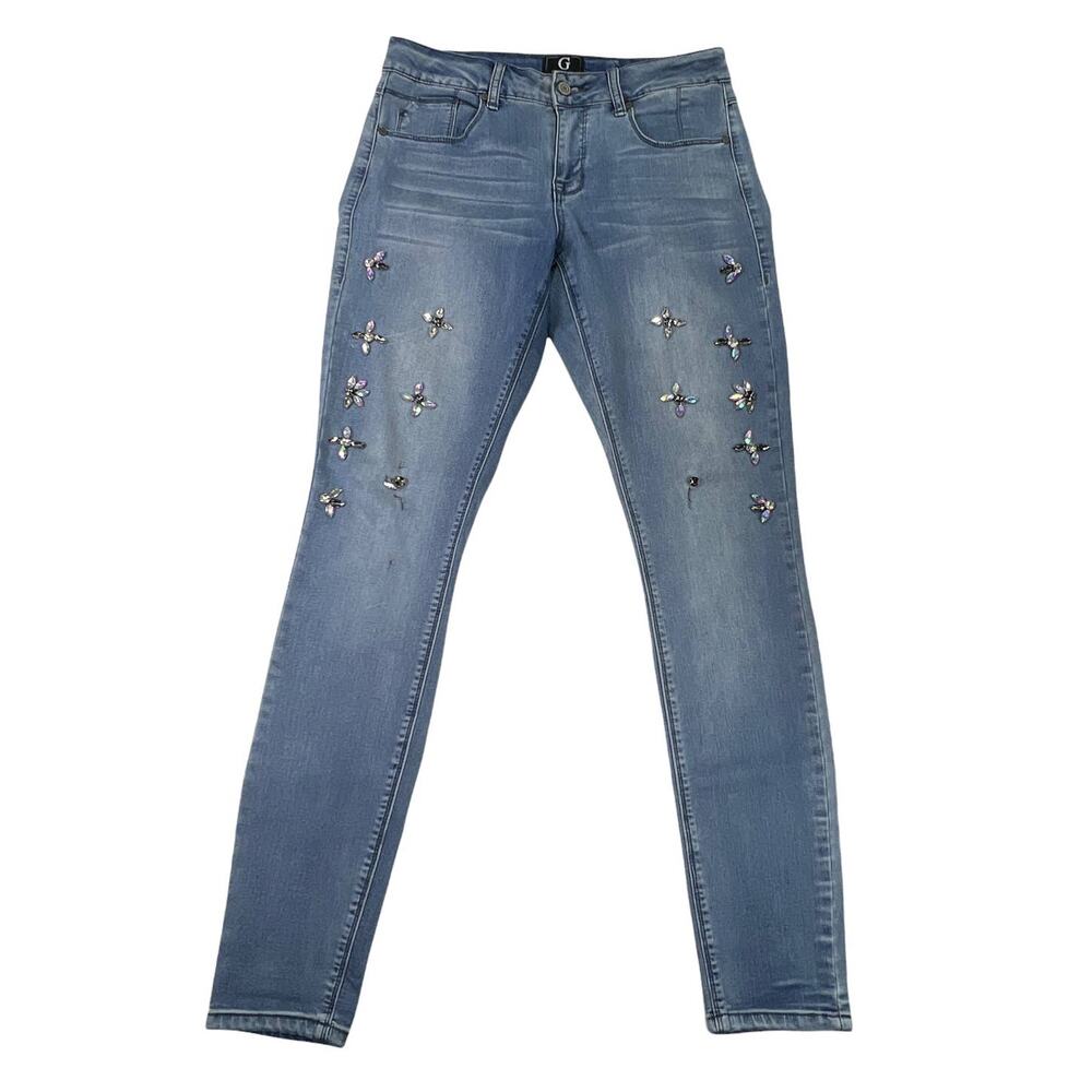 Giuliana Blue Gem Studded Skinny Jeans Size Small Flawed Missing Studs
